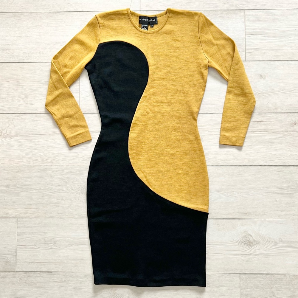 Vintage 80s Wool Dress | Colorblock 1980s Wavy Patterned Dress